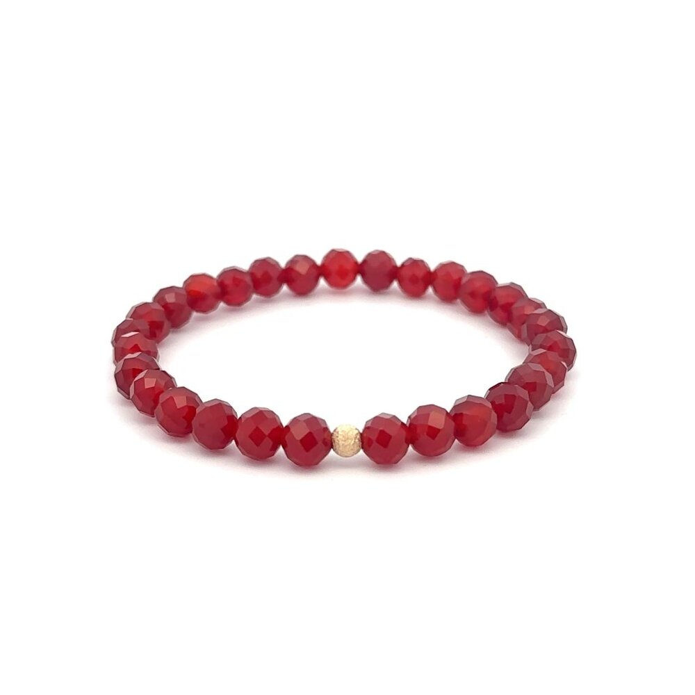 Natural Gemstones Carnelian Microfaceted 6mm Stretch Bracelet 14k Stardust Bead